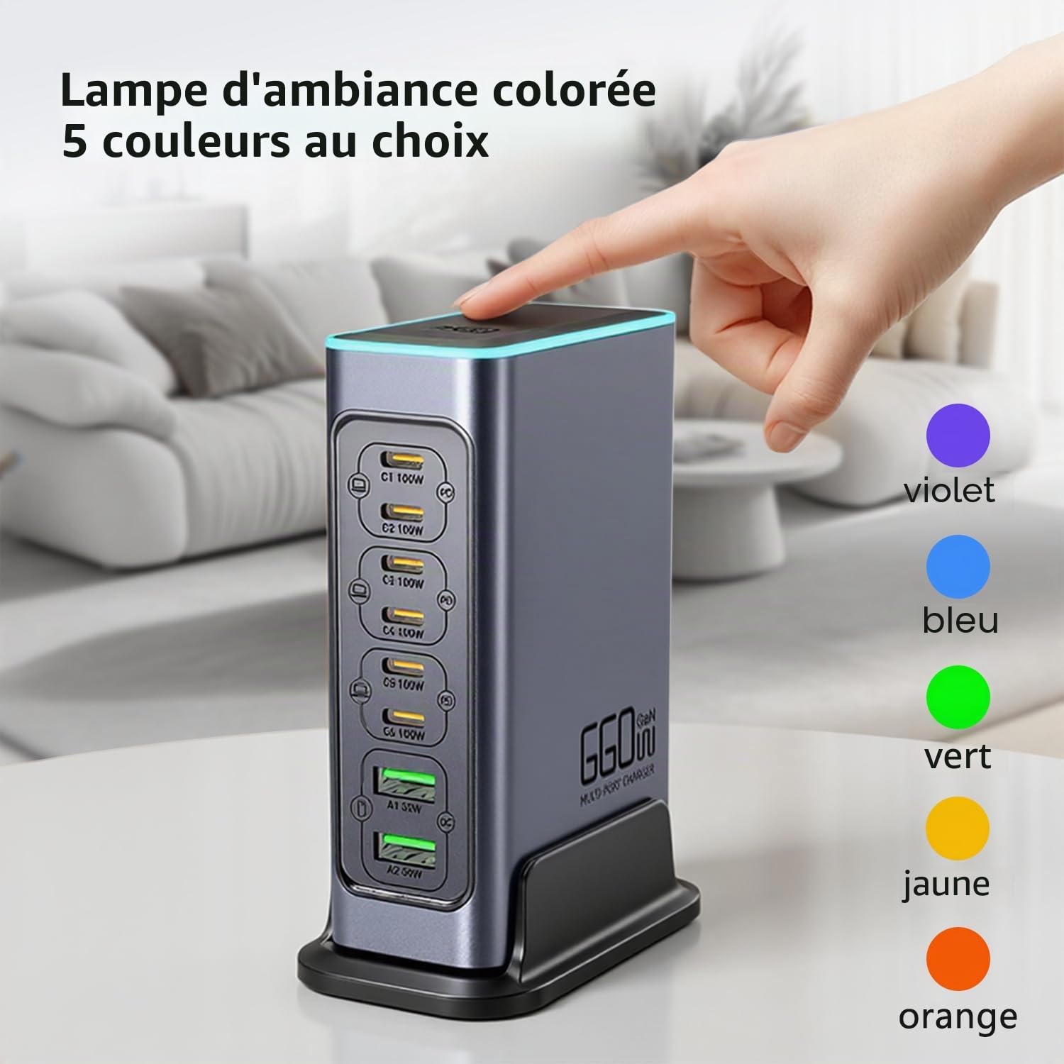 Chargeur USB C 660W à plusieurs ports, technologie GaN 8 ports, chargeur rapide PD 100W, hub de station d'alimentation USB, compatible avec ordinateur portable, MacBook/iPad/iPhone/Samsung