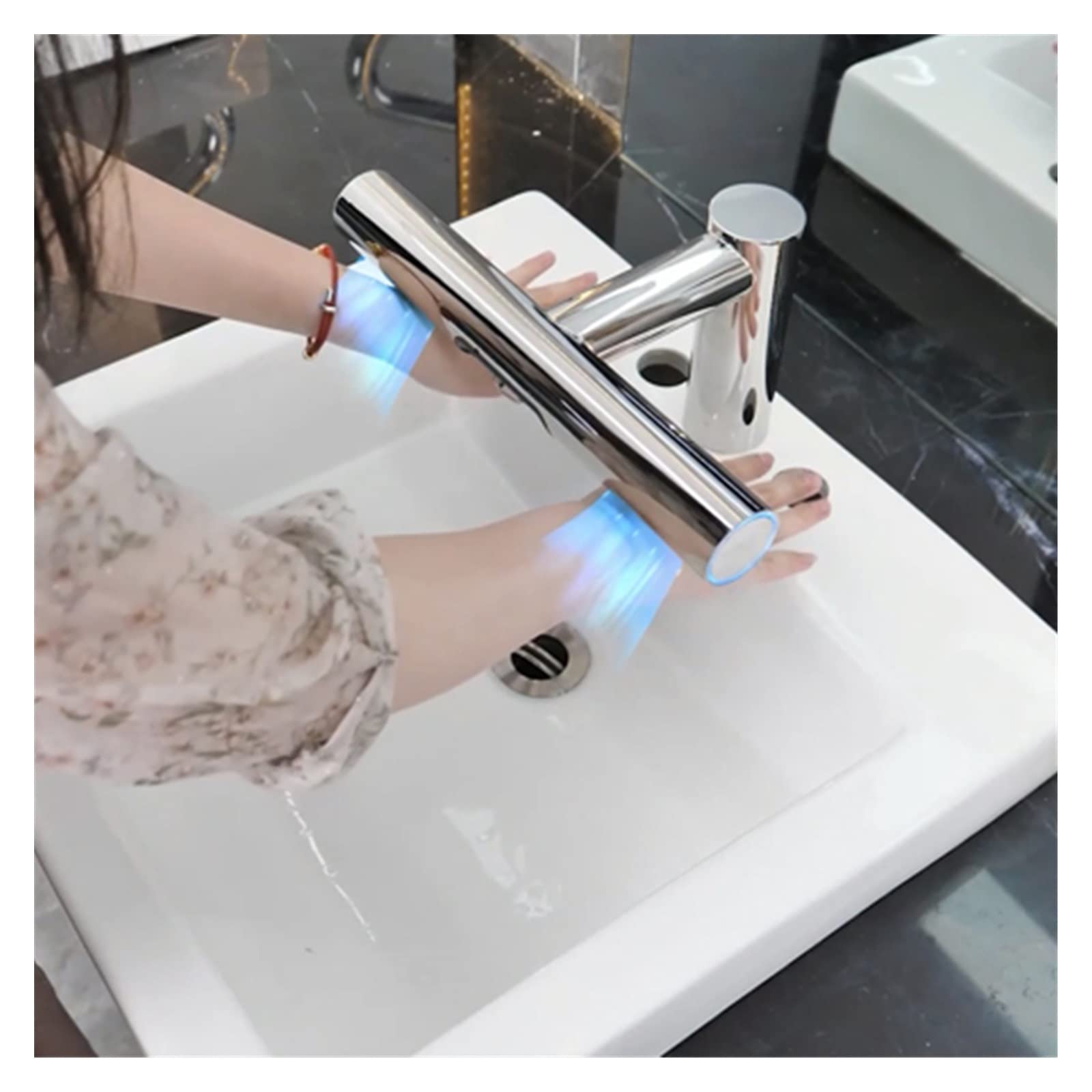 Suszarka do Rąk, Automatyczna suszarka do rąk Kreatywne mycie i suszenie 2 w 1 Design Air Tap Bateria łazienkowa z suszarką(AK7120-Black)