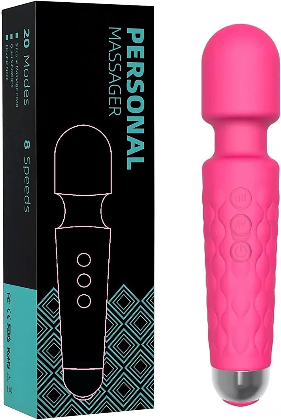 Waterproof Rechargeable Personal Body Massager for Women | Cordless Handheld Wand with 20 Vibration Modes & 8 Speed Patterns | Perfect for Pain Relief Massag (Pink)