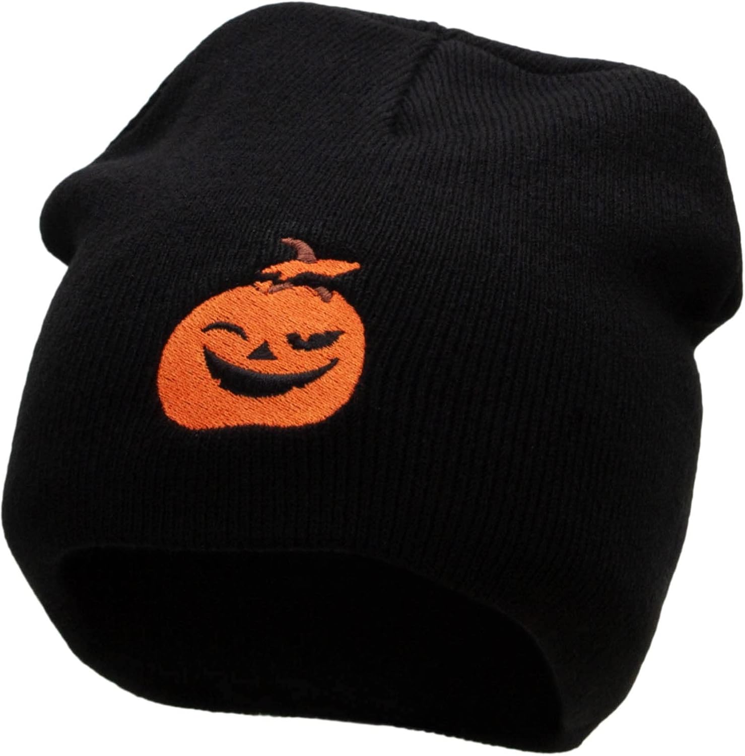 Smiling Pumpkin Embroidered 8 Inch Short Beanie