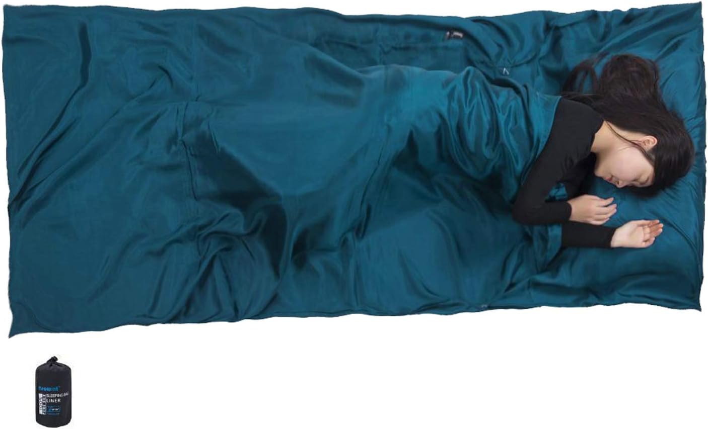 Browint Silk Sleeping Bag Liner, Silk Sleep Sack, Extra Wide 87"x43", Lightweight Travel Sheet for Hotels, More Colors for Option, Reinforced Gussets