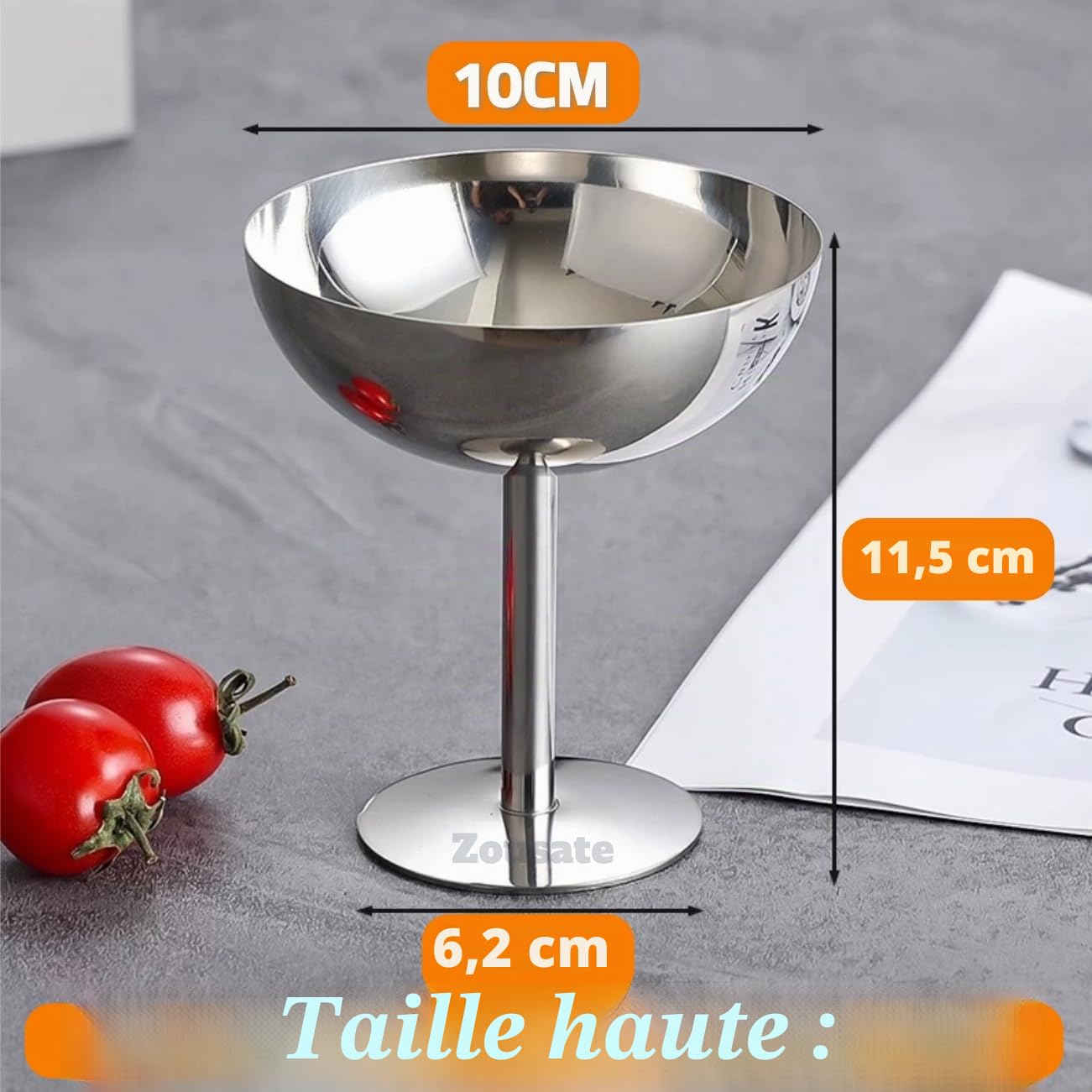 Tissting Coupe a Glace, 200ml Coupes à Glace, Bols à Crème Glacée,Coupes à Dessert Bol à Dessert pour Crème Glacée, Tasses en Acier Inoxydable pour les Desserts (4x Pieds hauts)