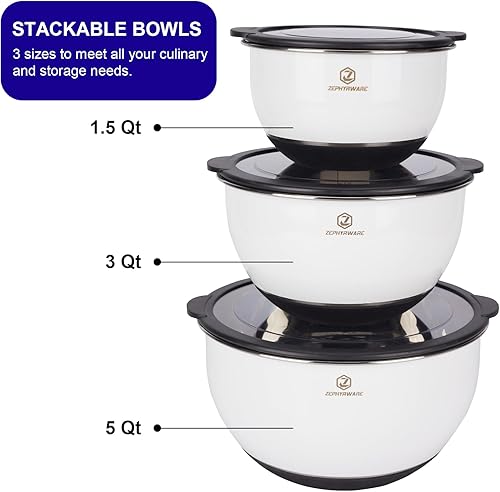 Miniatura 2 de ZEPHYRWARE Juego de cuencos de acero inoxidable con tapas herméticas, cuencos para ensalada para almacenamiento de espacio en la cocina, ideal para