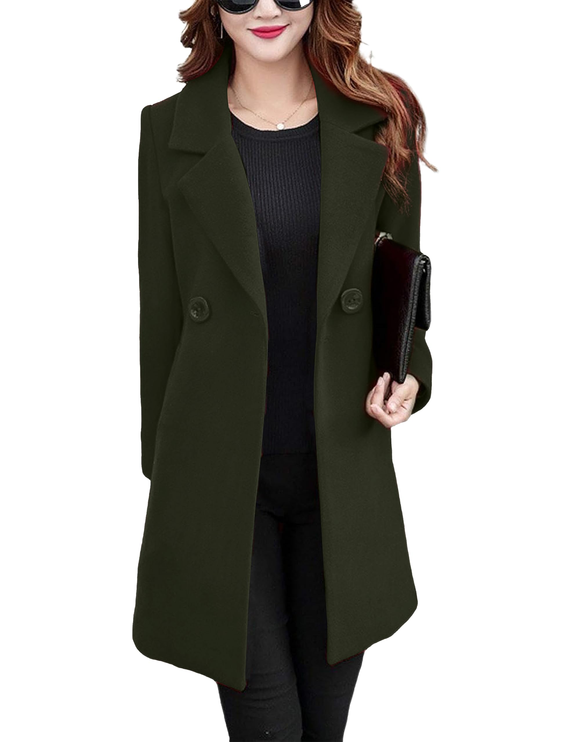 OmooneWomen's Long Sleeve Slim Fit Warm Winter Wool Blend Pea Coat Overcoat