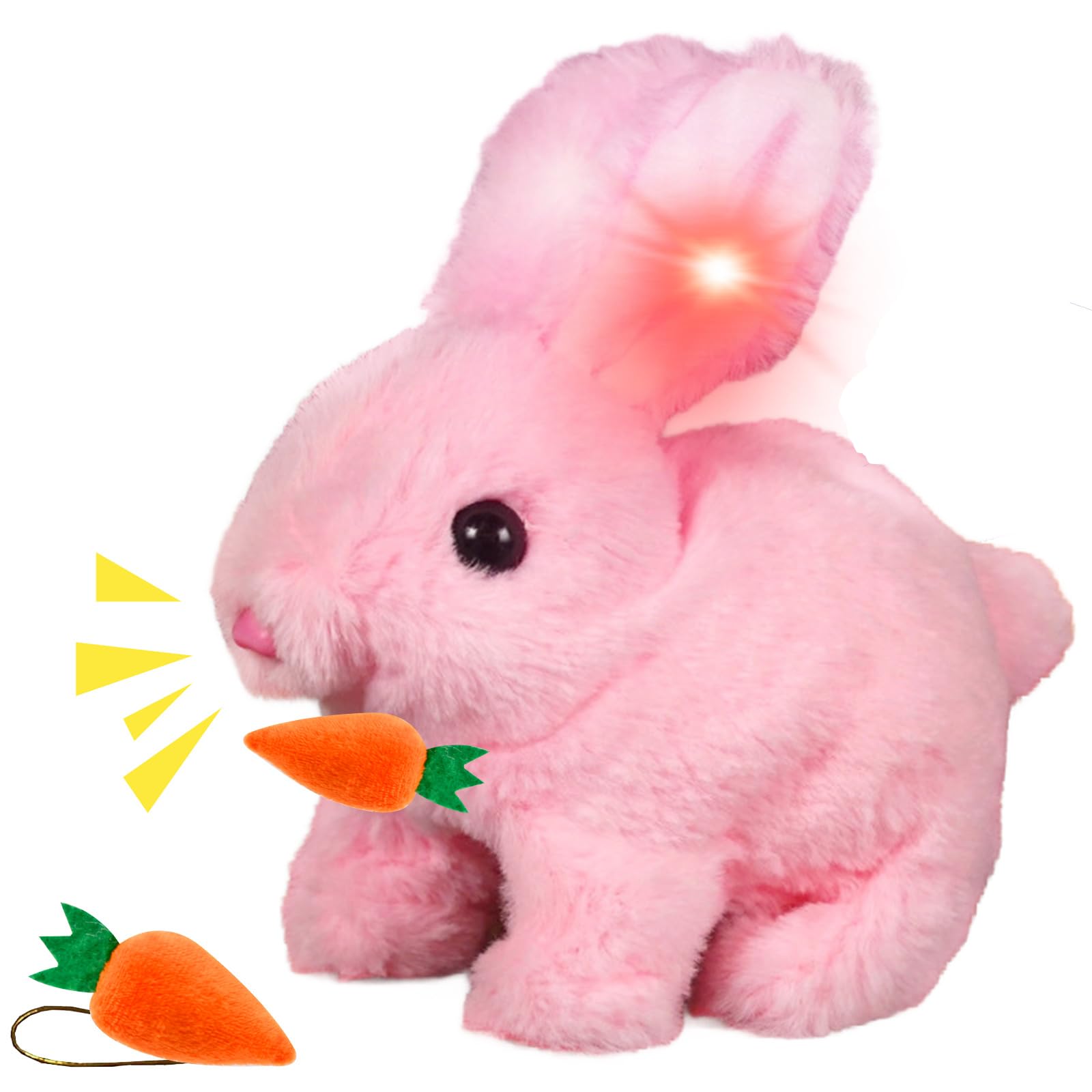 Ruichi Hüpfendes Kaninchen, Elektrischer Osterhase Plüschtier, Interaktives Lumineszenz Kaninchen mit Geräuschen & Beweglichen Ohren, Hasen Spielzeug Ostern Geschenke für Kinder (Rosa)