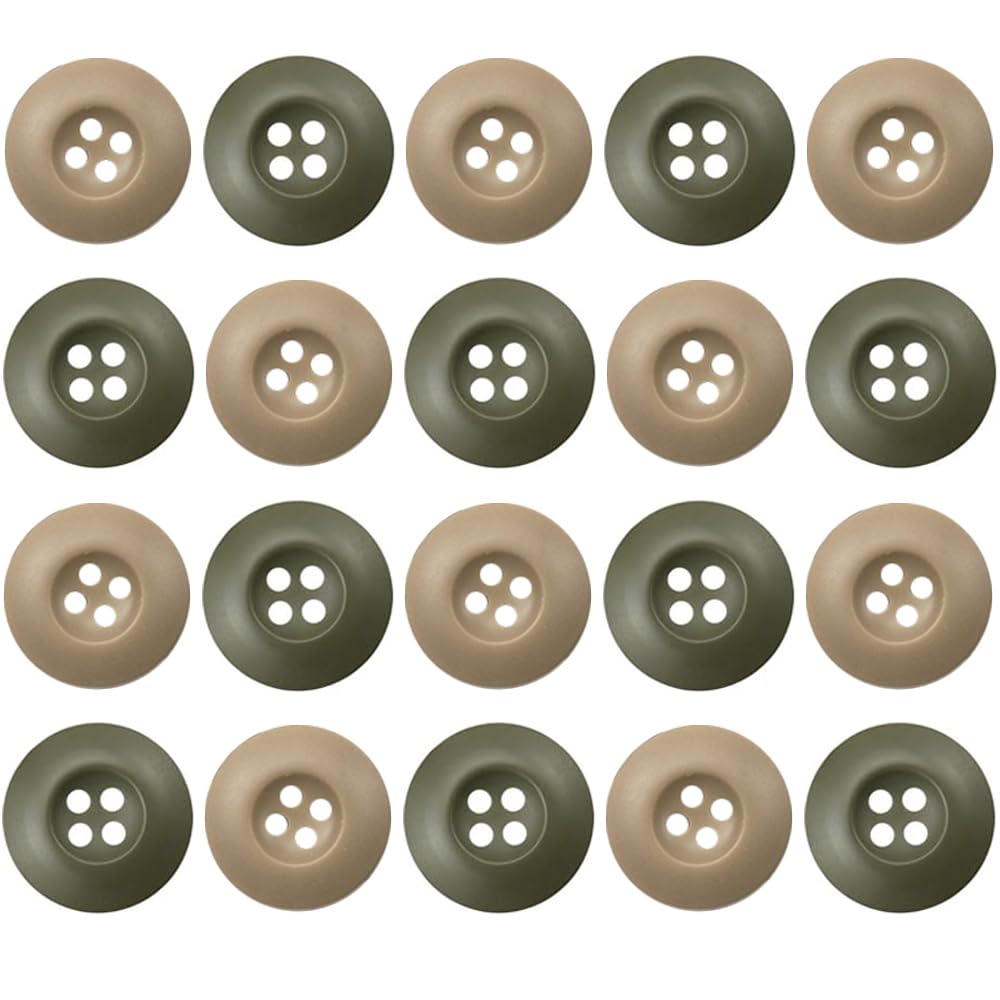 20PCS Mix Color Resin Button 4 Hole 0.8 Inch Army Military Buttons Sewing Button for Pants Jacket Uniforms Bags Accessorie Army Military Buttons (Light Army Green,Dark Khaki, 32L=20MM)