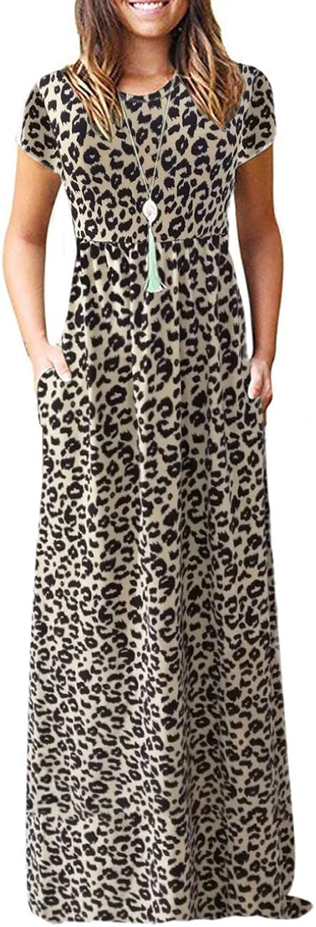 AUSELILY Maxi Vestidos Largos Sueltos de Manga Corta con Bolsillos para muje