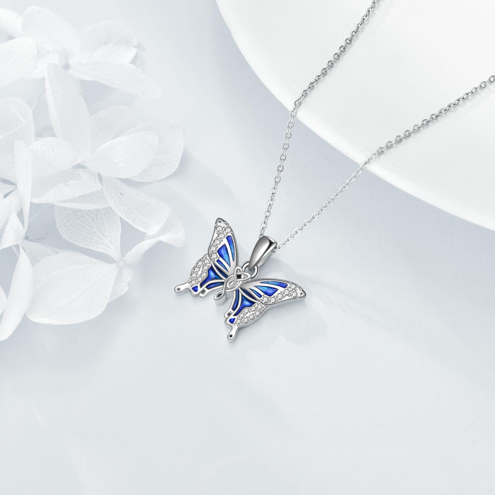 POPLYKE 925 Sterling Silber Keltische Schmetterling Schwarze Katze Panda Kette für Damen Nette Tier Schmuck Geschenke für Mädchen