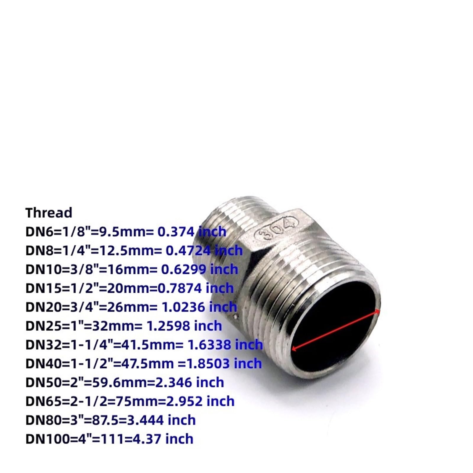 Accesorios Neumáticos Accesorio de tubería, 1 UNIDS DN8 - DN100 Rosca Macho Unión Pezón Hexagonal 304 Conector Montaje Tubería Acero Inoxidable Acoplador Agua Aceite Aire(DN50 to DN15)