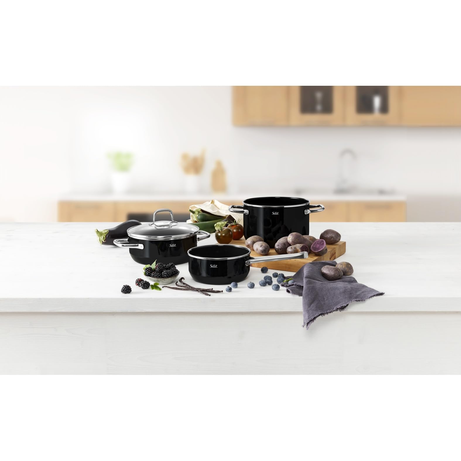 Silit Elegance Line Topfset Induktion 4-teilig, Kochtopf Set mit Glasdeckel, Silargan Funktionskeramik, Induktions Töpfe Set nickelfrei