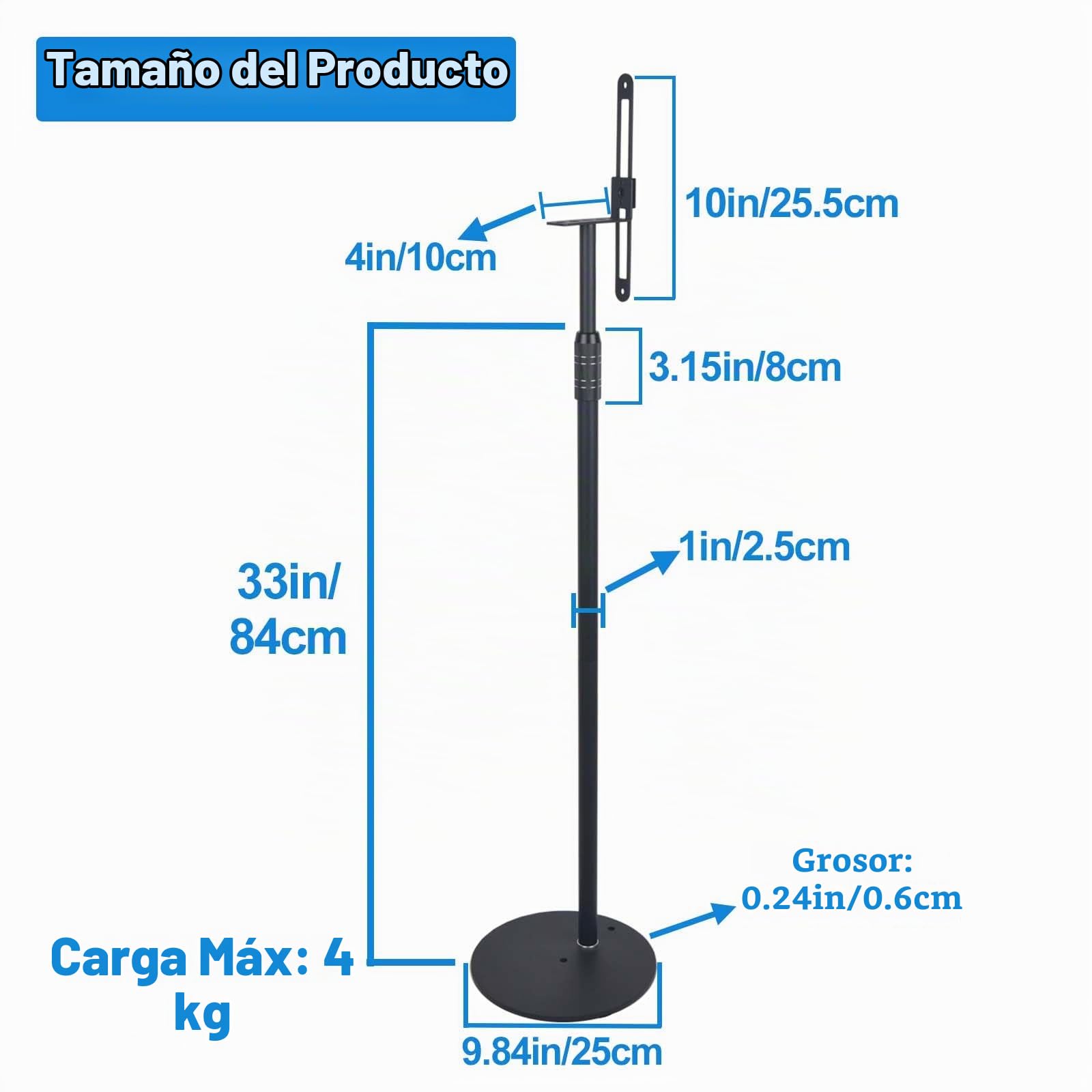 Soportes para Altavoces, soporta Altavoces satélite y Otros Altavoces pequeños, Altura Ajustable de 33« a 48», soporta hasta 6 Libras, HD-718, 2 Paquetes (Negro)