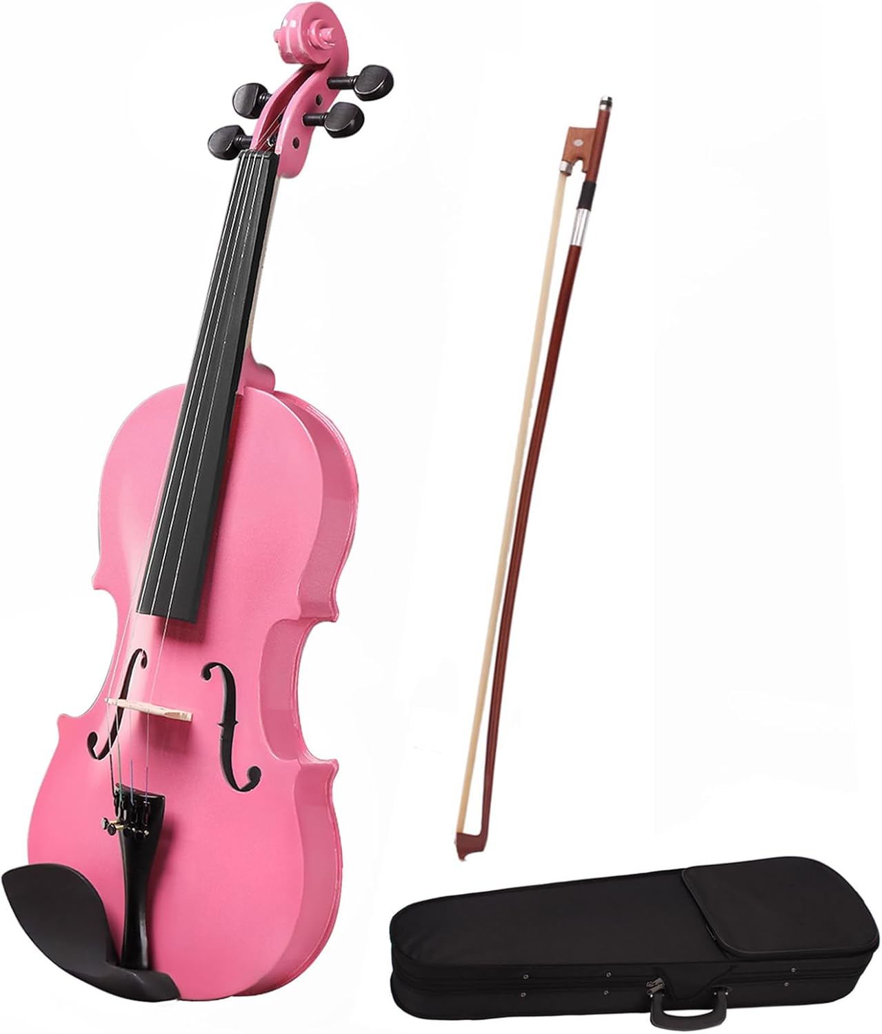 1/8 Acoustic Violin with Case Bow Rosin, Beginner Violin Fiddle for Teens Students,Violin Starter Kit Violin Set Wooden Stringed Musical Instruments, Pink