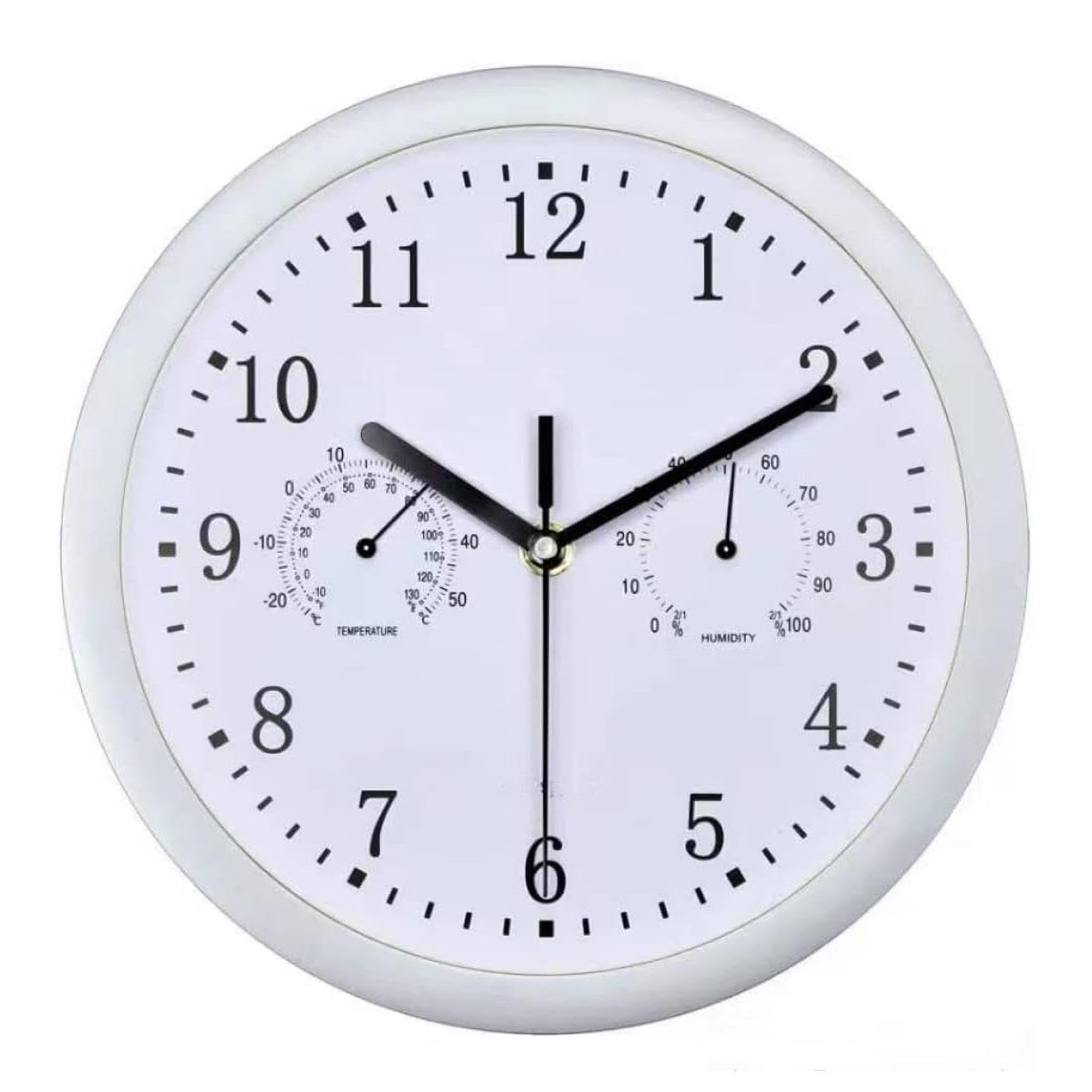 Orologio da piscina per esterni, 25,39 cm, funzionamento a batteria, orologio da giardino resistente alle intemperie, orologio rotondo vintage con igrometro e termometro, orologi da parete per piscina