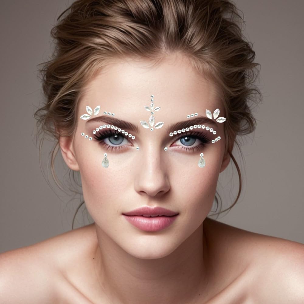 Twarz Klejnoty Brokat - Crystal Face Glitter Festival Zestaw Naklejek na Twarz, Samoprzylepne Oczy z Kryształu Górskiego Tymczasowy Tatuaż dla Kobiet Dziewczyny Festiwal Impreza, Styl 1