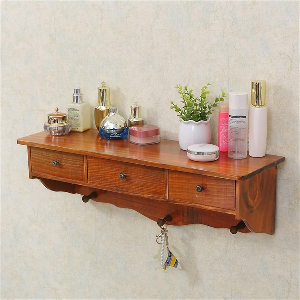asdchZen Wall-Mounted Floating Vanity Table With Drawer-Stylish Makeup Desk For Dressing Room-Durable Brown Makeup Storage Solution-Perfect For Small Spaces,Brown
