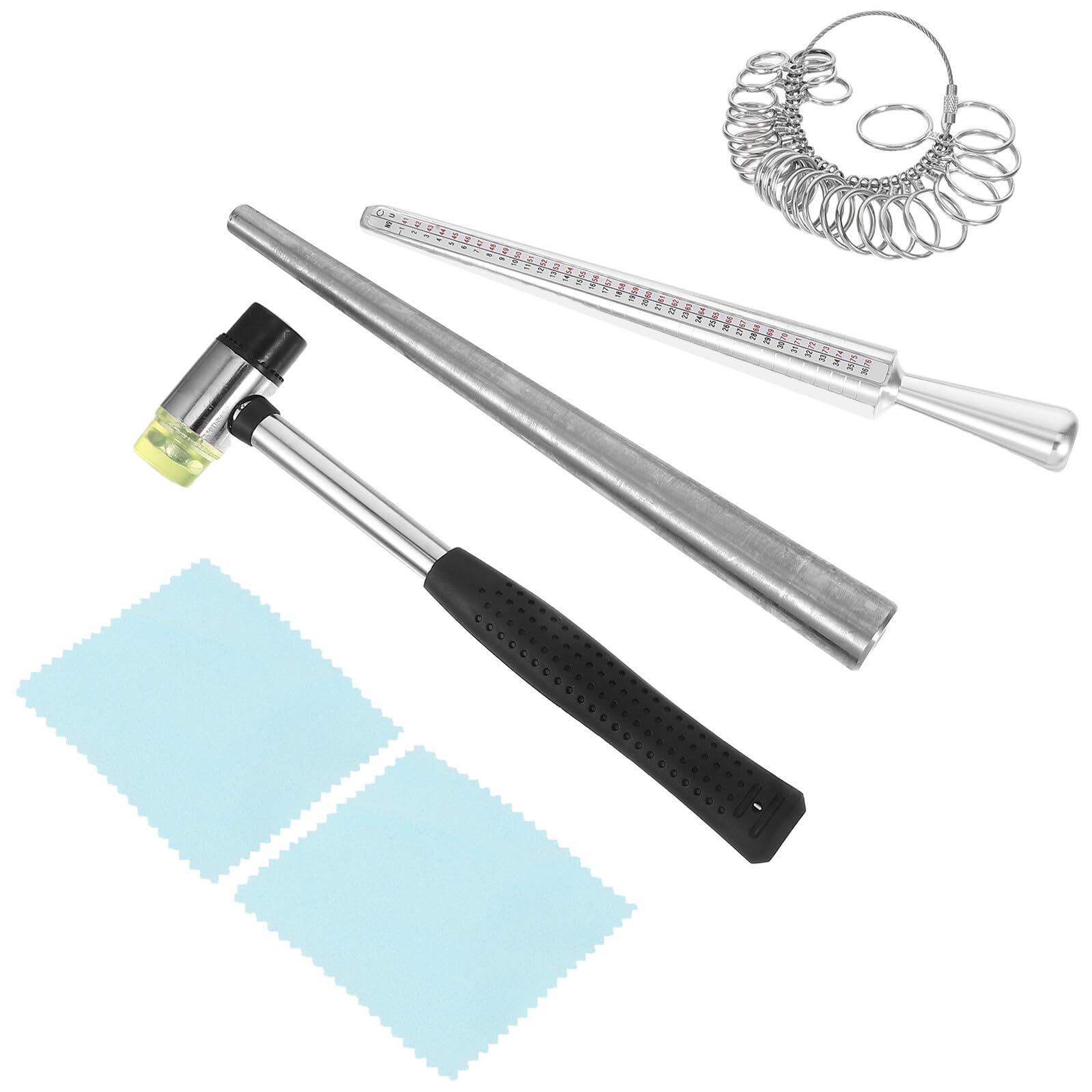 Set Strumenti Misurazione Anelli in Metallo Mandrino Martello e Panno per Pulizia Misuratore di Anelli per Gioiellieri e Hobbisti Strumento Preciso per Misurazione Gioielli e