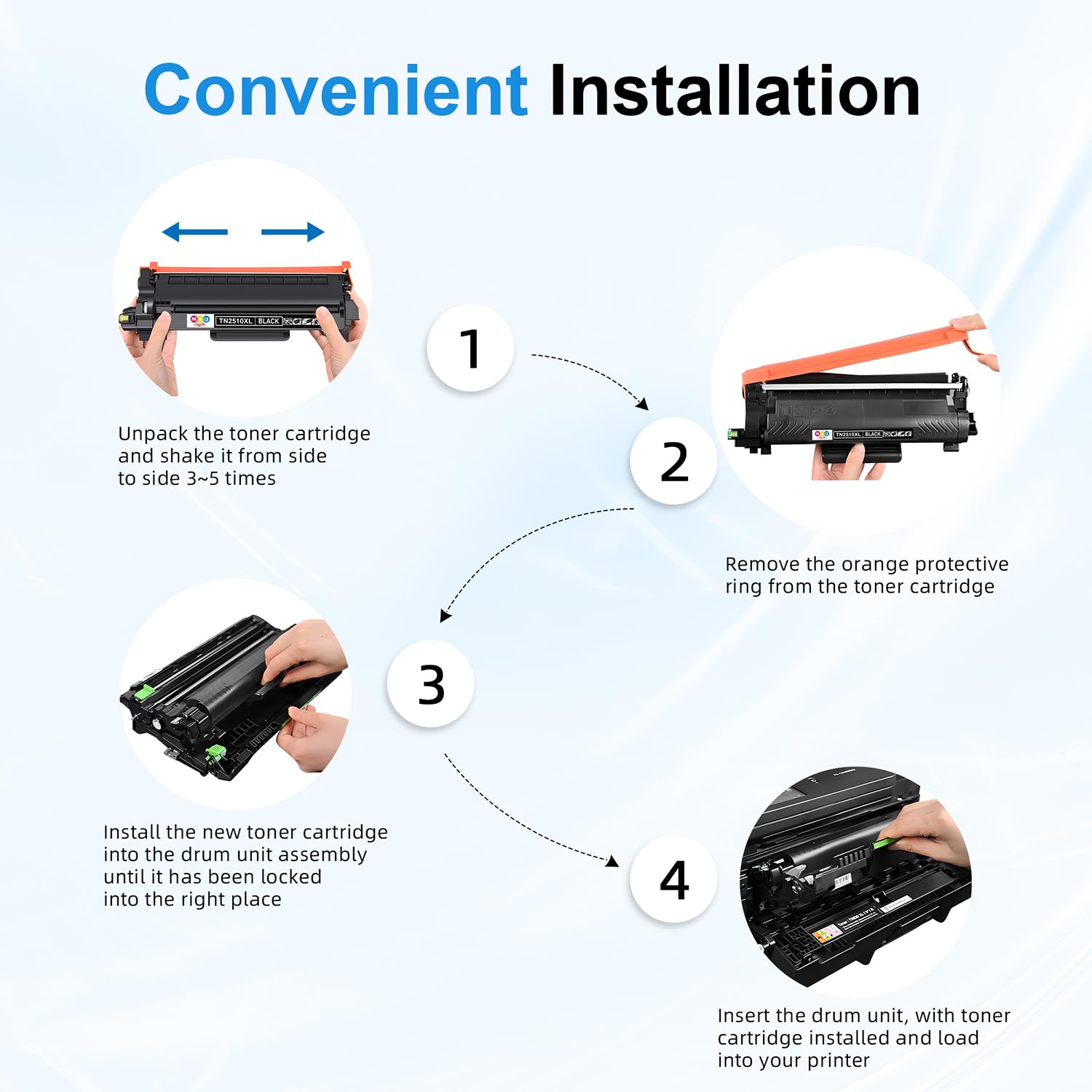 TN-2510XL Cartouche de toner, lot de 4, haute capacité compatible avec TN-2510 XL TN2510XL pour DCP-L2620DW MFC-L2800DW HL-L2400DWE MFC-L2827DW HL -L2445DW DCP-L2660DW MFC-L2860DW (noir, lot de 4)