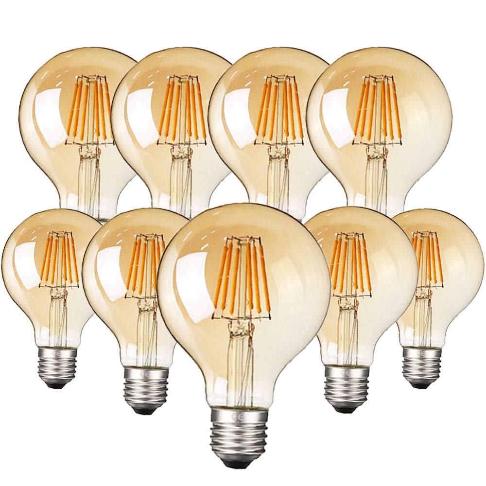 Bombilla de Filamento LED G80, Bombilla Espiral de Ahorro de Energía E27 6W No Regulable, Equivalente a Bombilla Incandescente de 60W, Bombilla LED Retro Ámbar, 2700K Blanco Cálido 9 Paquetes