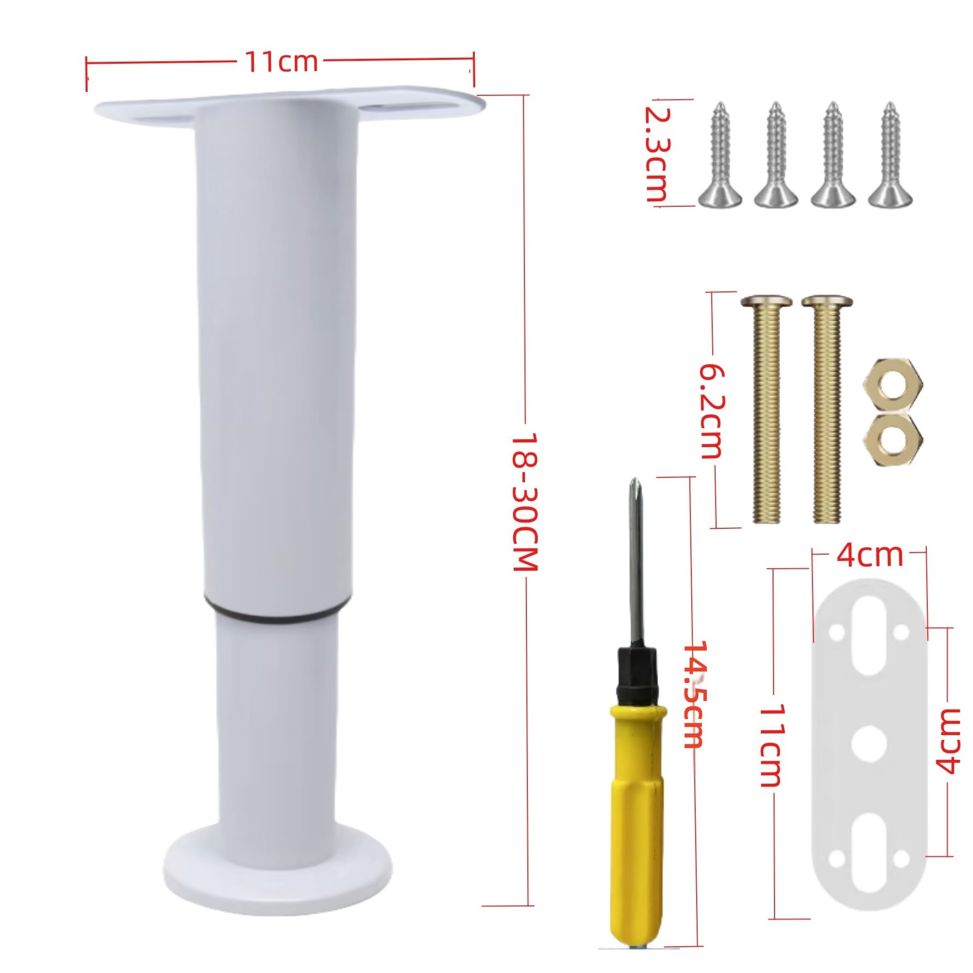 Piedini regolabili in metallo per mobili Piedini per letto, piedini di ricambio fai da te per divani, sedie imbottite (Bianco, 18-32cm/4 pack)