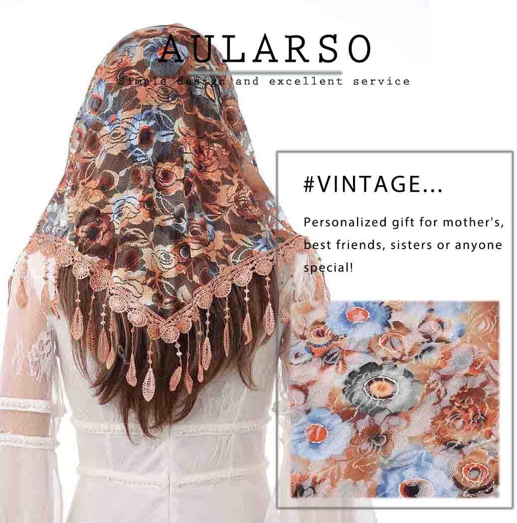 Lace Floral Church Veils Wedding Triangle Tulle Head Covering Tassel Mass Wrap Chapel Mantilla Veil for Women - Image 6