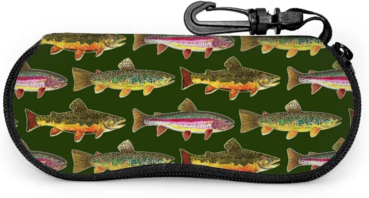 Aooedm Unisex Kids As Pic Stylish Brown Trout Fishing Glasses Case With Carabiner, Portable Soft Eyeglasses Protection Pouch For Sunglasses And Eyeglasses