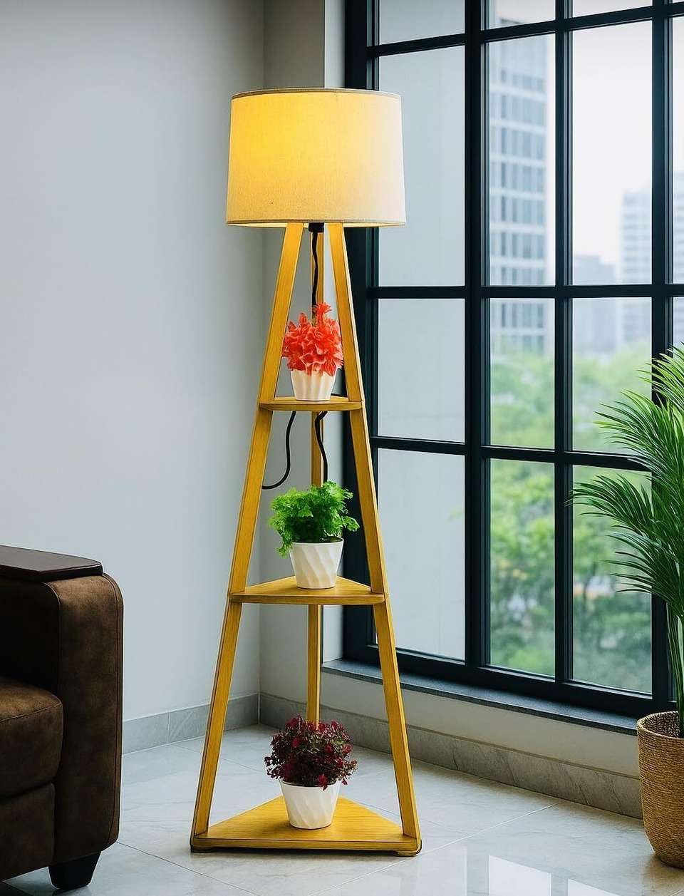 Wooden Floor Lamp with Shade, Tripod Wood Night Lamp for Bedroom, Home, Living Room, Bedside, Home Decor Items (Blue)-picture-33