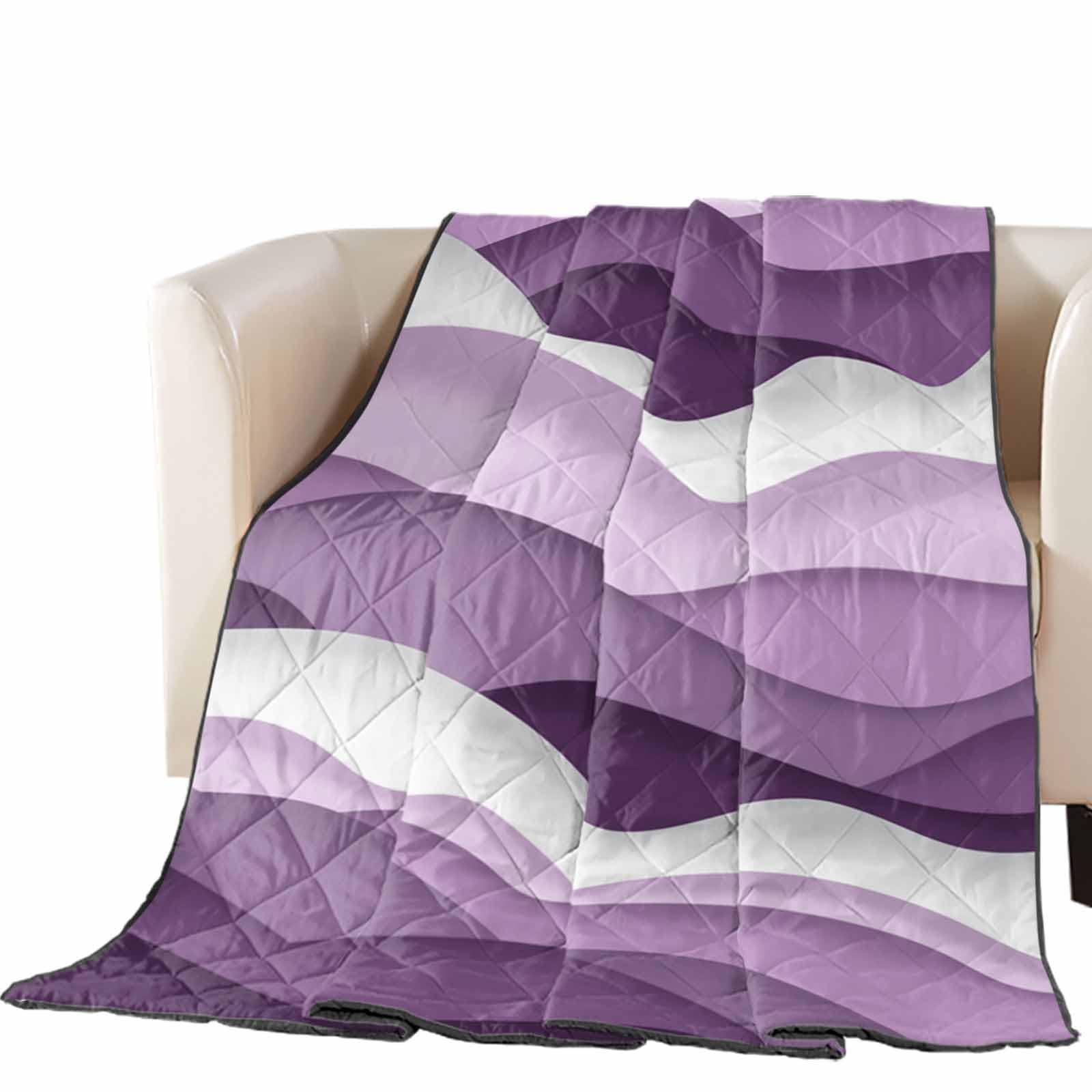 T&H XHome Quilt Oversized King Luxury Quilted Comforter Bedspread-Thin Soft Cozy, Purple Ombre Abstract Geometric Ocean Waves Stripe Reversible Stitched Lightweight Quilt Coverlet for All Season