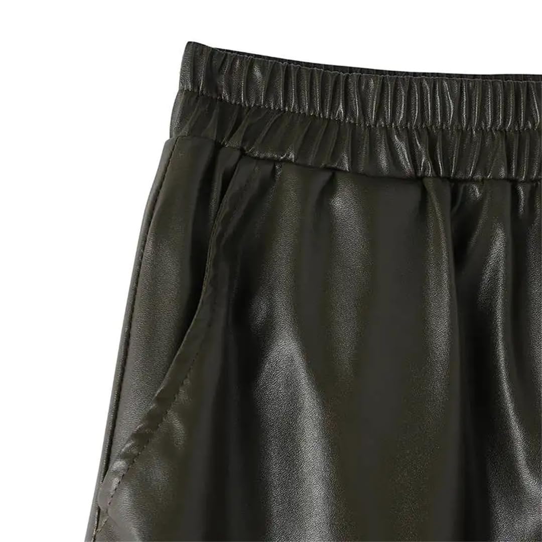 Wjnvfioo Elegantes faldas maxi de mujer cintura alta elástica falda de fiesta femenina vacaciones trabajo PU cuero faldas sueltas