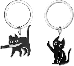 ZhuoFan 2 Pcs Black Cat Keychains Cute Cat Charms for Handbag Metal Enamel Keychain Funny Gifts for Cat Lovers