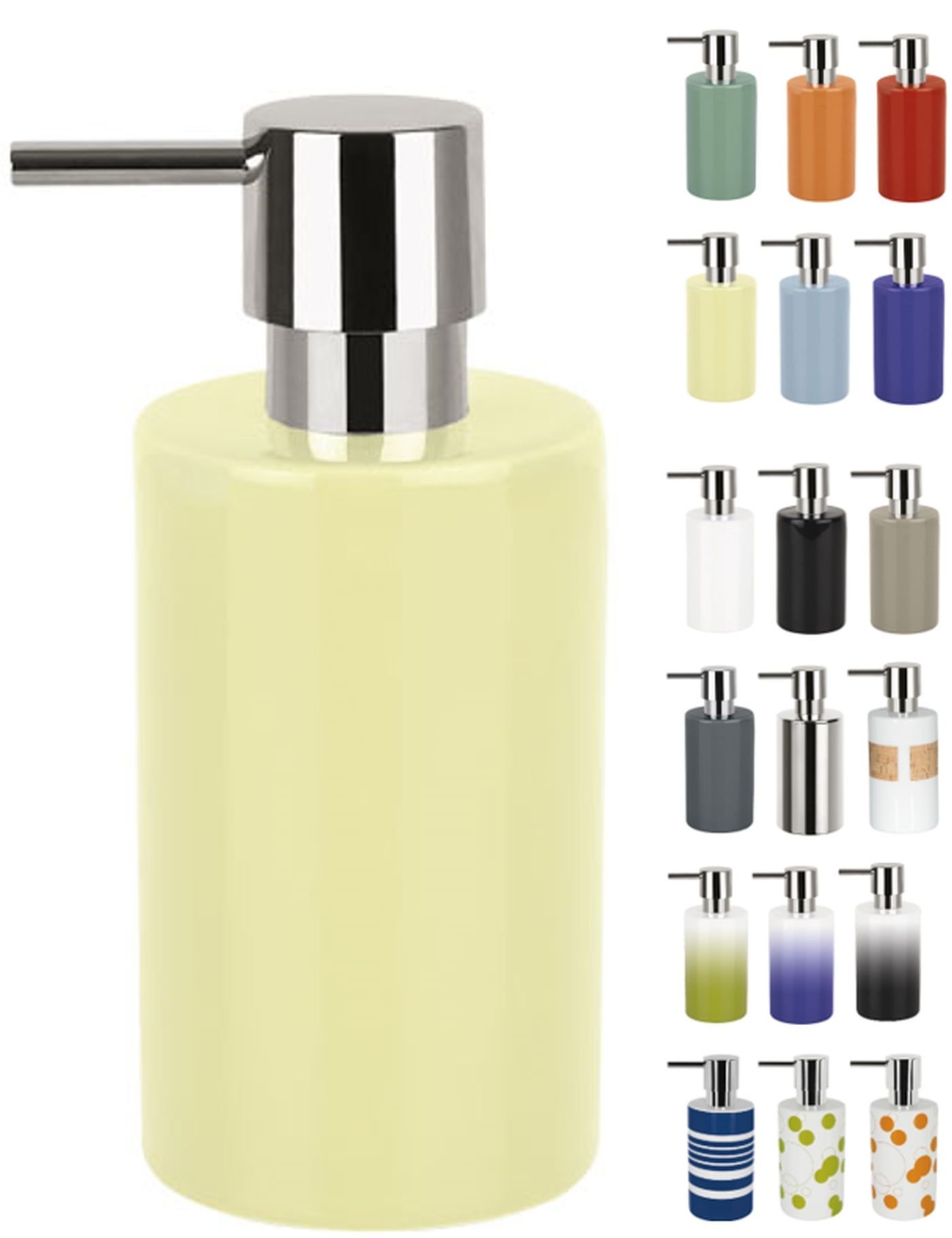 Spirella Tube Collection Liquid Soap Dispenser, 7.0 x 7.0 x 16.0 cm, Stoneware Yellow