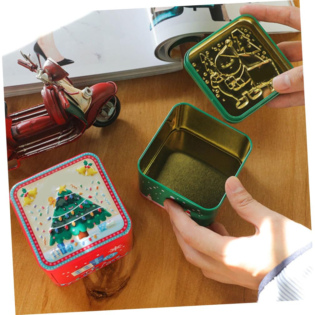 COLLBATH Weihnachtsbox Weißblech 8 Stück Quadratisch Süßigkeiten Aufbewahrungsdosen Aus Eisen Mit Weihnachtlichem Design Dekoration Tragbar Geschenk