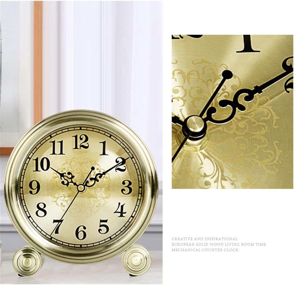 European Style Metal Bedside Table Clock Bronze Table Clock Mute Desktop Pendulum Table Clock Decoration (Color : A, Size : 1920cm)