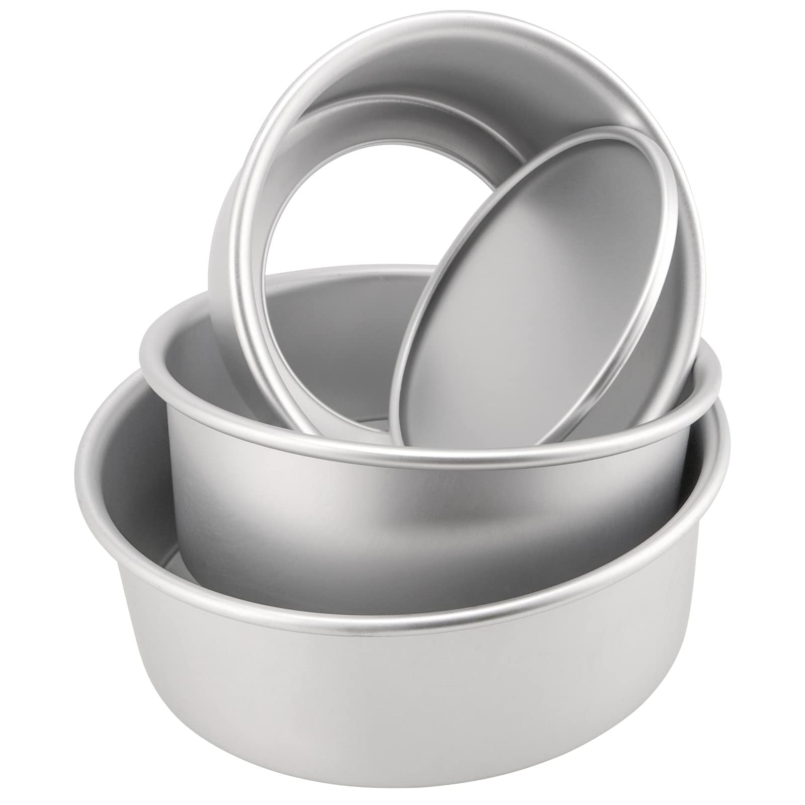 ZOENHOU Set di 3 tortiera rotonda in alluminio anodizzato, 15,5 cm, 20,5 cm, con fondo rimovibile, 3 cm, antiaderente rotondo teglia da forno