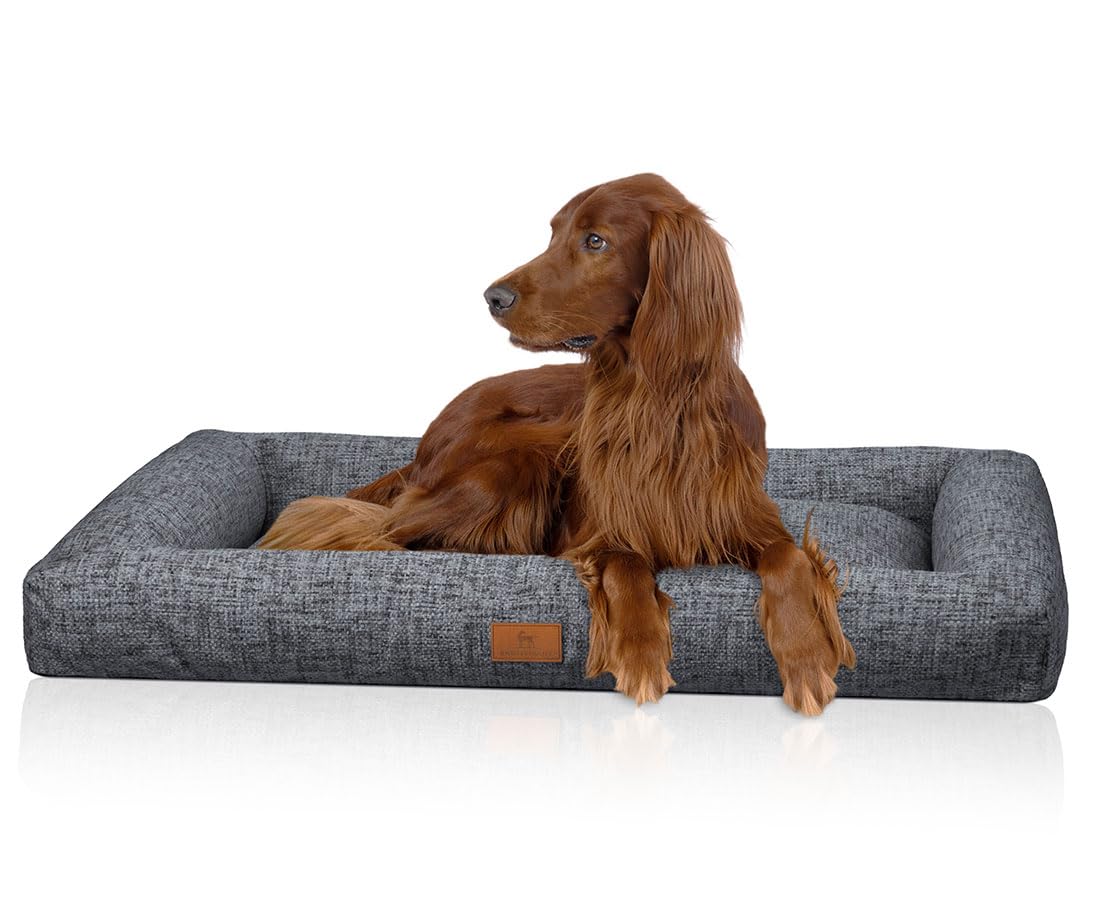 Knuffelwuff Box Hundebett Nivaro XL 101 x 72cm Dunkelgrau | gemütliches Hundebett mit Rand | weicher Webstoff waschbar 30 °C | formstabile Polsterung | Nicht orthopädisch | für Junge & aktive Hunde