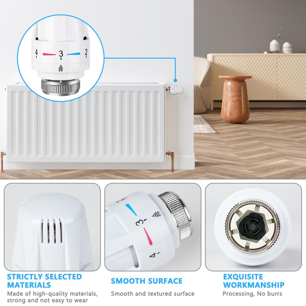 Flintronic 6pcs Tête de radiateur thermostatique, Tête thermostatique, raccord M30 x 1,5,Tête thermostatique Intelligente pour Thermostat Intelligent et Pack Chauffage collectif