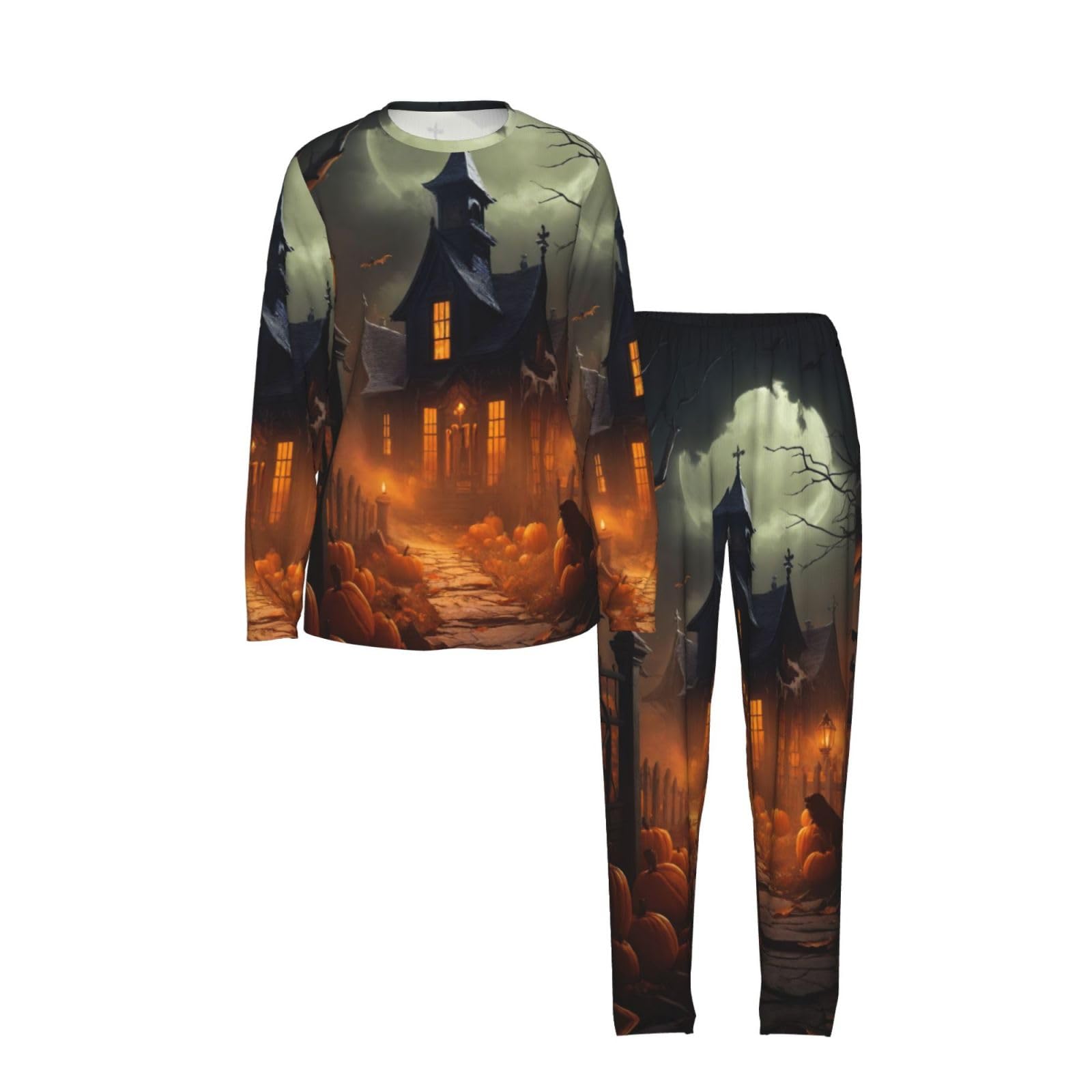 Pigiama da donna a maniche lunghe con stampa spaventosa di Halloween, morbido pigiama da spiaggia, vacanze, abbigliamento da notte, regalo casual