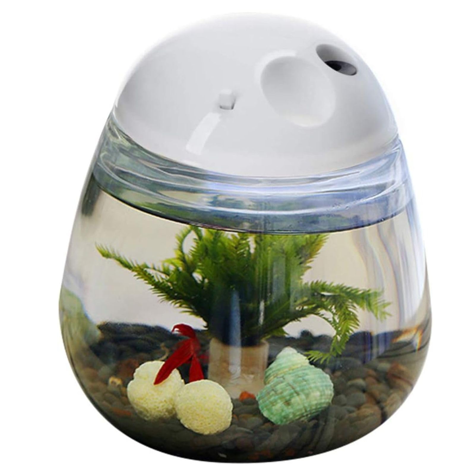 Mini Betta Fish Tank, Small Fish Bowl, Plastic Fish Tank with Lid, Desktop Clear Round Fish Bowl and LED for Small Fish, Insect, Shrimp, Crab,