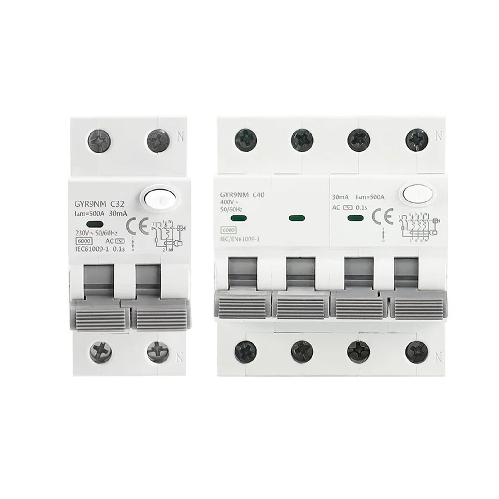 GYR9NM Type A RCBO 2P 4P Magnetic Circuit Breaker with Over Current and Leakage Protection Din Rail 16A 40A Type AC(Type AC,2P C16A 30mA)