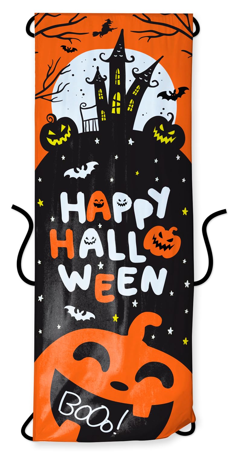 Folat 23864 23864-Happy Booo Door Curtain 'Happy Figures Ghost, Pumpkin, cat, Witch, bat, Black, Orange