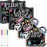 First Day School Sign, 4 Pieces Unique Back to School Sign with 3 Erasable Chalk Pens Reusable First Day Last Day School Sign Photo Booth Props Chalkboard Style