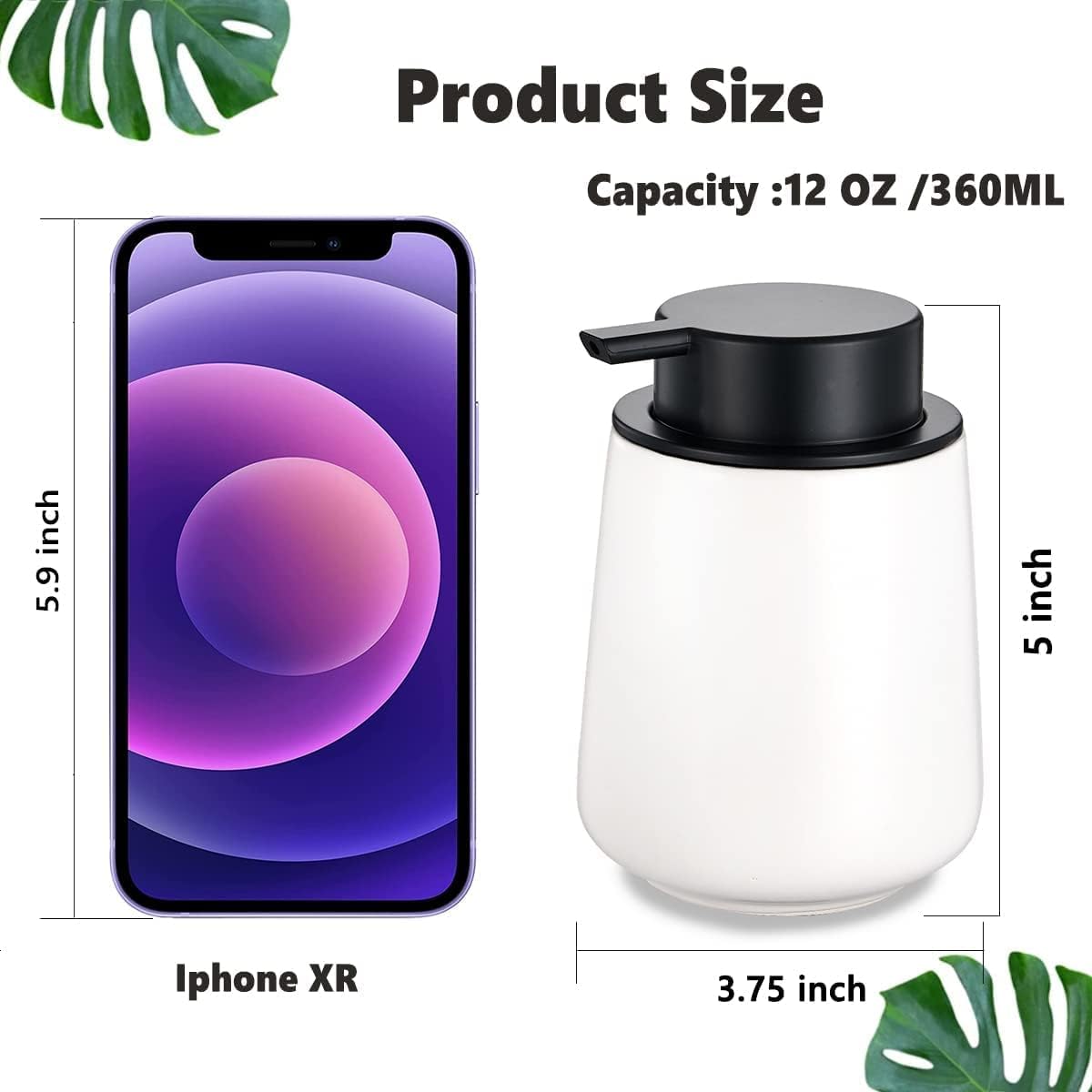 12Oz White Soap Dispenser Set - Ceramic Lotion Hand Soap Dispenser Set with Easy-to-Press Black Pump, Refillable Mordern Liquid Dish Soap Dispensers for Bathroom & Kitchen, 2 Pack - Image 6