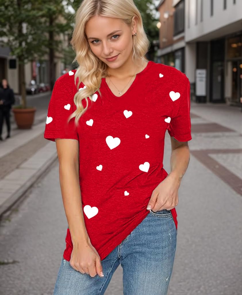 Valentine Day Shirts for Women V Neck Love Heart Girlfriend Valentines Gift Tshirt Graphic Short Sleeve Tee Tops - Image 3
