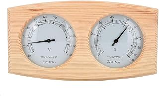 Room Thermometer Wooden Sauna Hygrothermograph Thermometer， Hygrometer Sauna Room Accessory (Square)