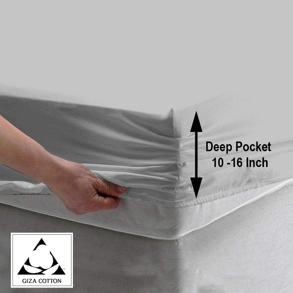 King Size Sheets - Giza Sheets for King Size Mattress - King Sheets - 16 Inch Deep Pockets - 4 Piece Sheet Set - 400 Thread Count Giza Sheets Sets for King Size Bed Frame - Light Grey Solid