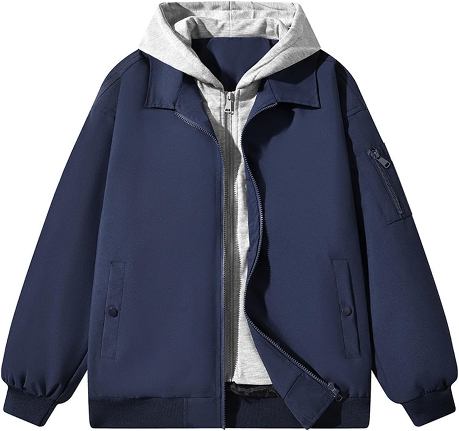 メンズ カジュアル フード付き ジャケット ワークウェアスタイル ジップアップコート 軽量 快適 ルーズフィット ユニセックス スト
