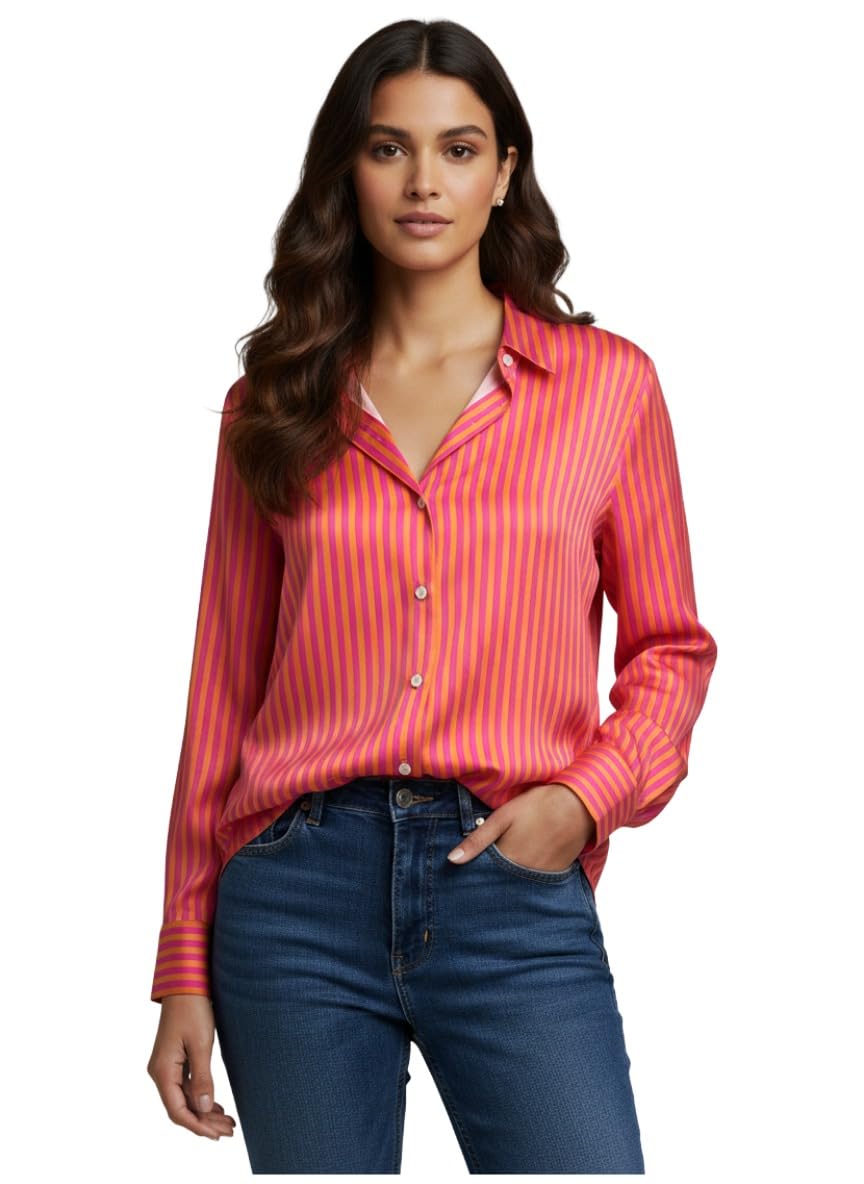 ANNI Designer Bedrucktes Damenhemd aus Baumwollmischgewebe, langärmelig, normale Passform, Hemdkragen, legere Bürokleidung, elegante Western-Kleidung für den Alltag, Hochzeit, Party