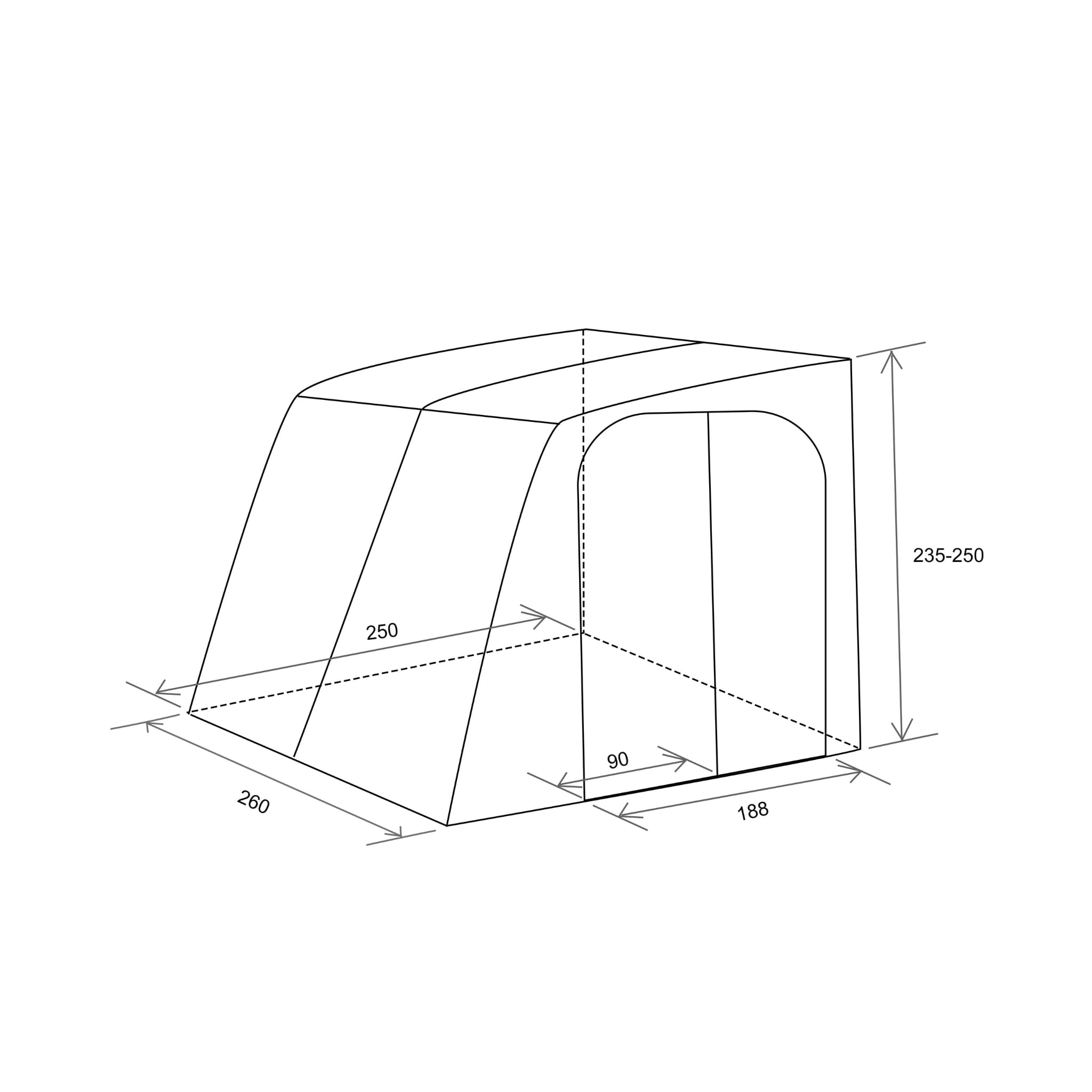 Tenda Unikka Weekender in fibra di vetro 260 cm per camper e roulotte