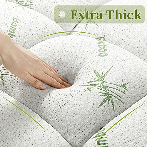 Shilucheng Bamboo Mattress Topper Queen Size,Quilted Fitted Extra Thick Breathable Pillow Top Mattress Cover With 8-21" Deep Pocket,Cooling Mattress Pad For Back Pain(60X80 Inches) #TOP2