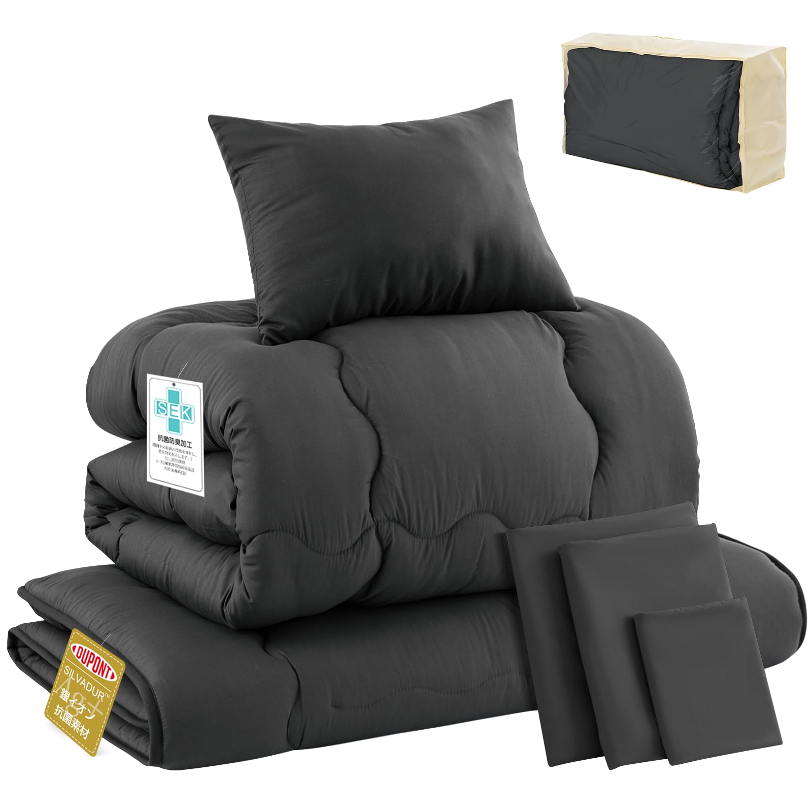 Sun Deco Comforter Set, Single Comforter, 7-Piece Set, Bedding Set, Bedding Set for Visitors [SEK Certified] [TEIJIN Mighty Top Filling / Mattress] Bacterial and Odor Resistant, Washable, Filling:-image-9