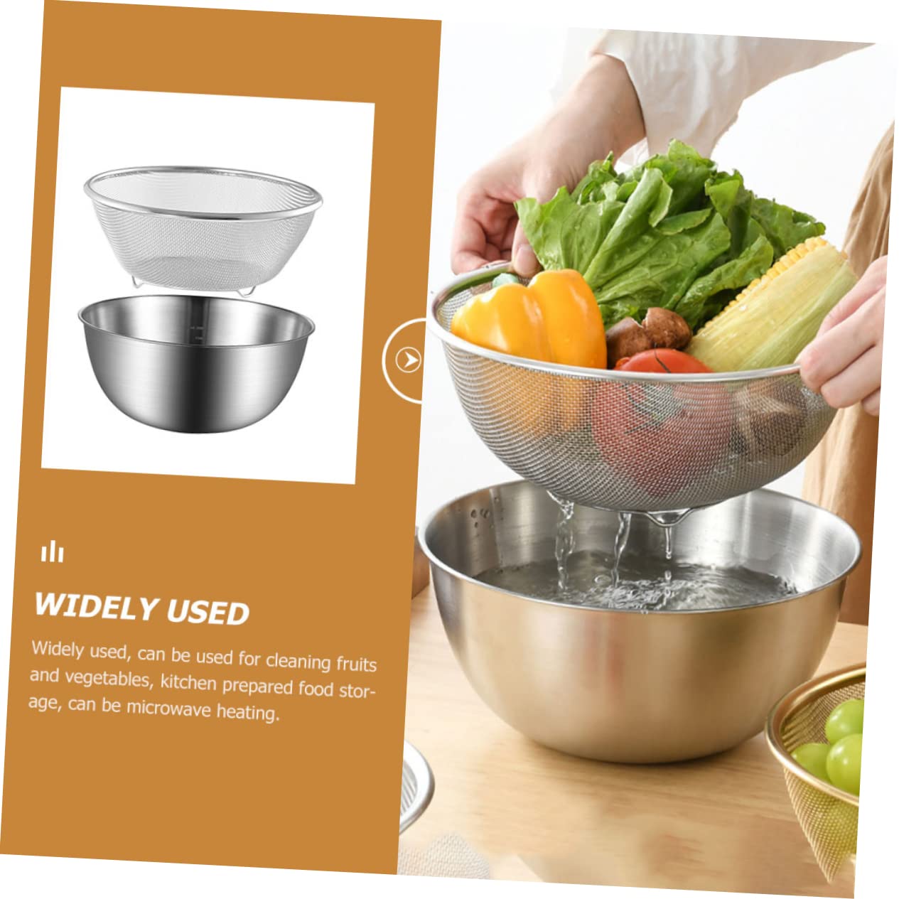 Cesta Colador de Acero Inoxidable 2 Piezas para Lavar Arroz y Frutas, Recipiente de Drenaje Estable y Antideslizante para Cocina